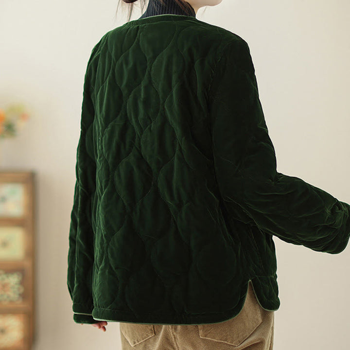 Chaqueta corta de manga larga para mujer, estilo grueso, con bolsillos y estampado de diamantes y Buddha Stones. - image 6