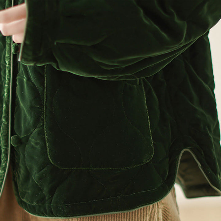 Chaqueta corta de manga larga para mujer, estilo grueso, con bolsillos y estampado de diamantes y Buddha Stones. - image 11