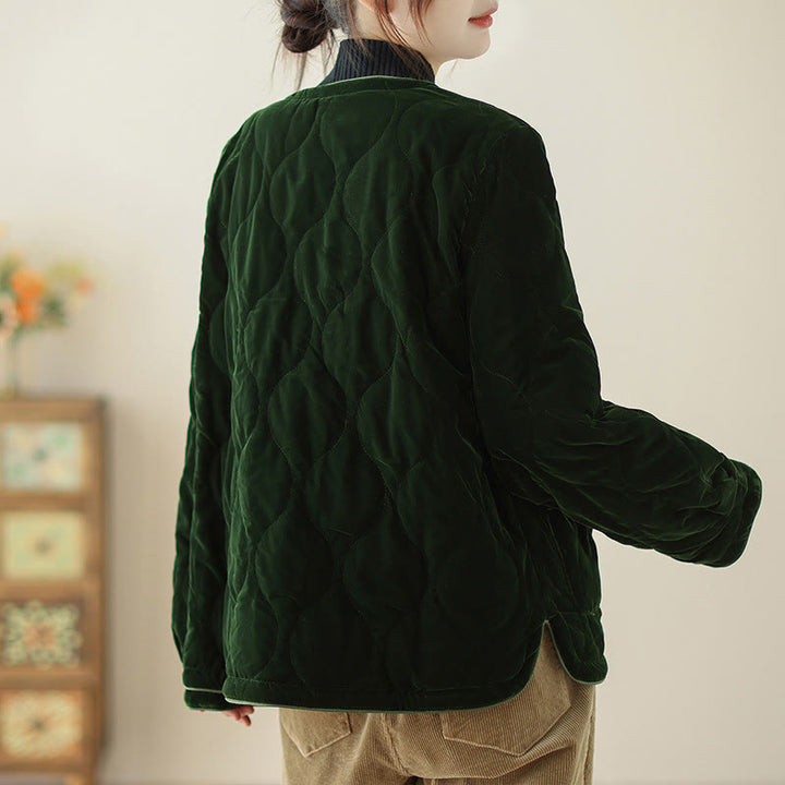 Chaqueta corta de manga larga para mujer, estilo grueso, con bolsillos y estampado de diamantes y Buddha Stones. - image 5