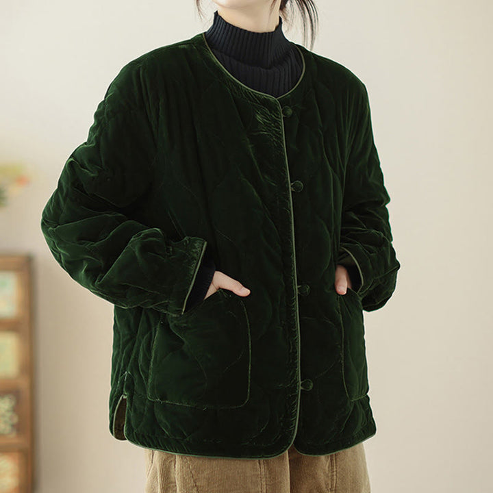 Chaqueta corta de manga larga para mujer, estilo grueso, con bolsillos y estampado de diamantes y Buddha Stones. - image 2