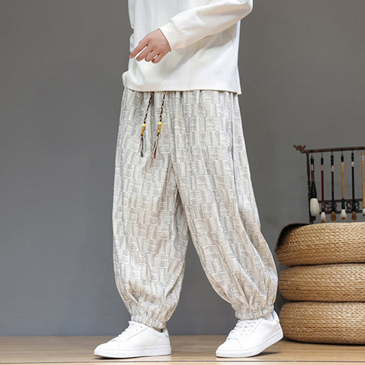 Pantalones bombachos de algodón de pana con estampado de cuadros jacquard otoñal y Buddha Stones para hombre, con bolsillos. - image 14