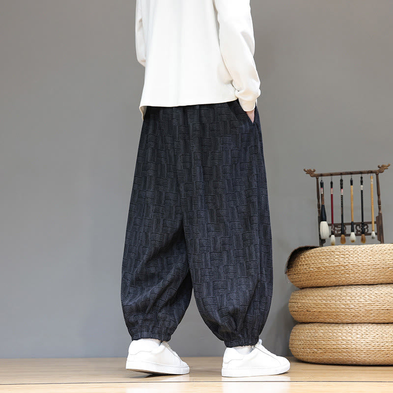 Pantalones bombachos de algodón de pana con estampado de cuadros jacquard otoñal y Buddha Stones para hombre, con bolsillos. - image 7