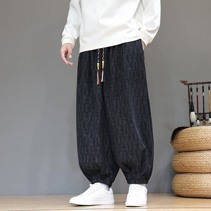 Pantalones bombachos de algodón de pana con estampado de cuadros jacquard otoñal y Buddha Stones para hombre, con bolsillos. - image 4