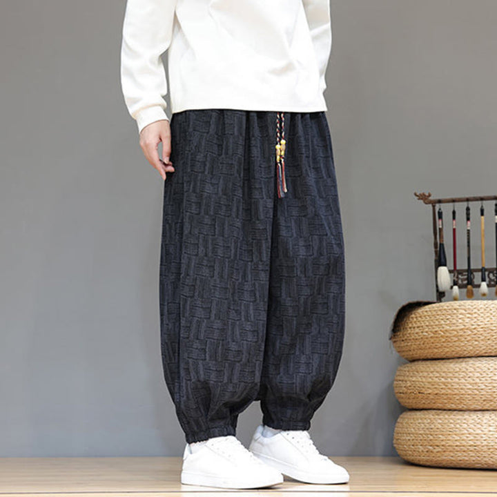 Pantalones bombachos de algodón de pana con estampado de cuadros jacquard otoñal y Buddha Stones para hombre, con bolsillos. - image 5