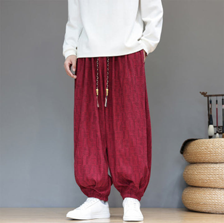 Pantalones bombachos de algodón de pana con estampado de cuadros jacquard otoñal y Buddha Stones para hombre, con bolsillos. - Carmesí - US/UK/AU46, EU56 (5XL) - image 24