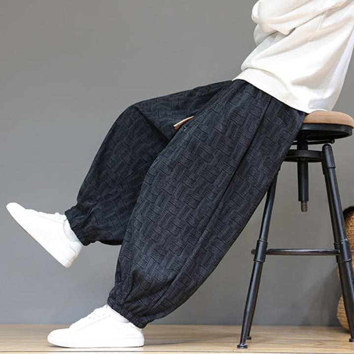 Pantalones bombachos de algodón de pana con estampado de cuadros jacquard otoñal y Buddha Stones para hombre, con bolsillos. - image 10