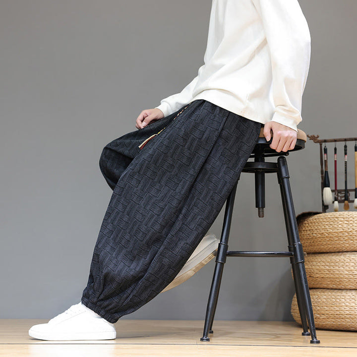 Pantalones bombachos de algodón de pana con estampado de cuadros jacquard otoñal y Buddha Stones para hombre, con bolsillos. - image 9