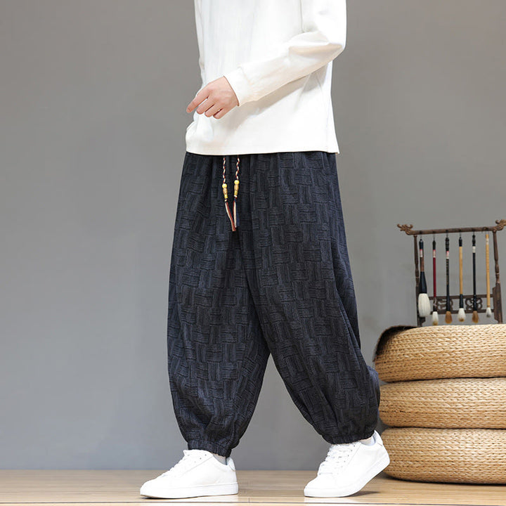 Pantalones bombachos de algodón de pana con estampado de cuadros jacquard otoñal y Buddha Stones para hombre, con bolsillos. - Negro - US/UK/AU46, EU56 (5XL) - image 1