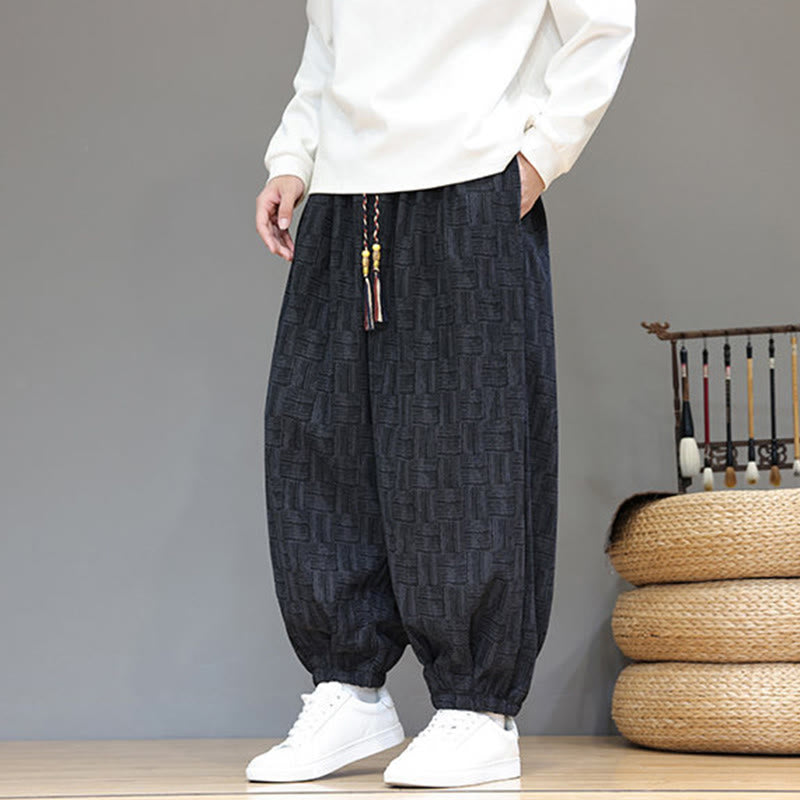 Pantalones bombachos de algodón de pana con estampado de cuadros jacquard otoñal y Buddha Stones para hombre, con bolsillos. - image 2
