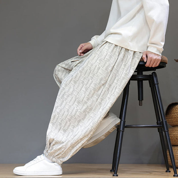 Pantalones bombachos de algodón de pana con estampado de cuadros jacquard otoñal y Buddha Stones para hombre, con bolsillos. - image 18