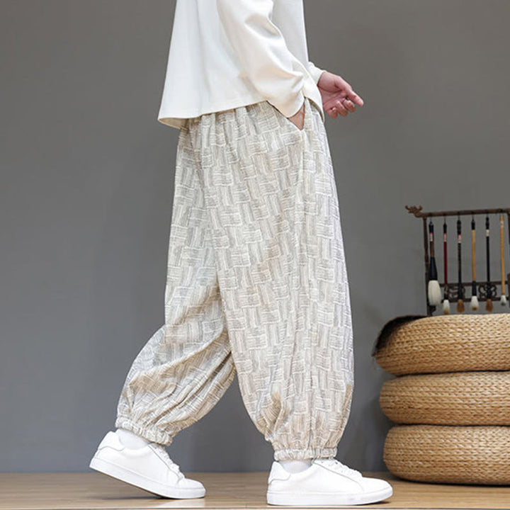 Pantalones bombachos de algodón de pana con estampado de cuadros jacquard otoñal y Buddha Stones para hombre, con bolsillos. - image 13
