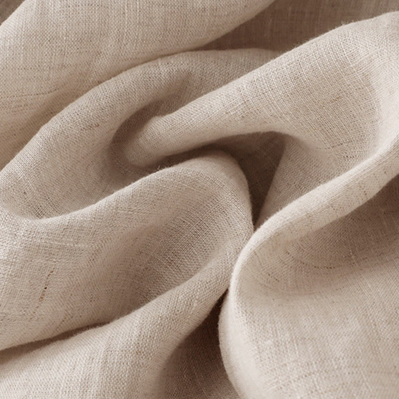 Vestido midi de algodón de manga larga con diseño de solapa, botones color beige y estampado de Buddha Stones, con bolsillos. - image 7