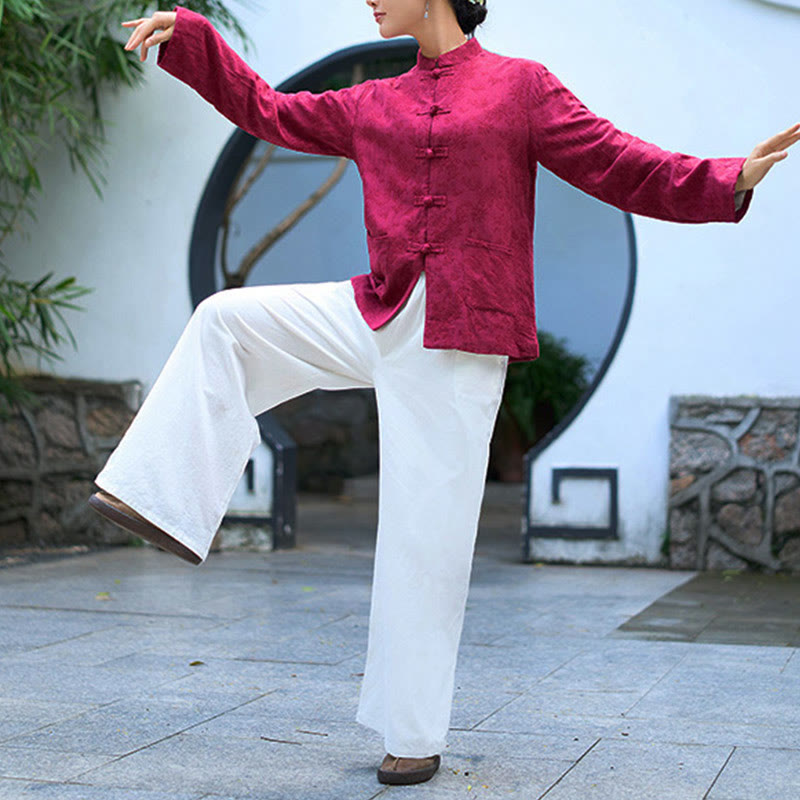 Camisa y pantalón de mujer de manga larga con botones de rana y estampado de Buddha Stones, confeccionados en algodón jacquard, con bolsillos. - image 17