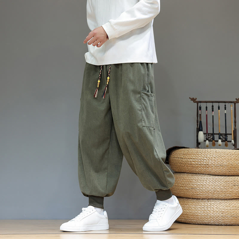 Pantalones de algodón para hombre, de color liso, hasta el tobillo, con bolsillos, Buddha Stones primaverales. - Verde oliva - US/UK/AU46, EU56 (5XL) - image 0