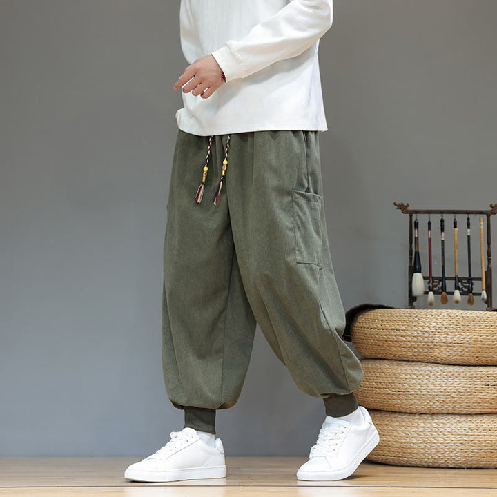 Pantalones de algodón para hombre, de color liso, hasta el tobillo, con bolsillos, Buddha Stones primaverales. - Verde oliva - US/UK/AU46, EU56 (5XL) - image 0