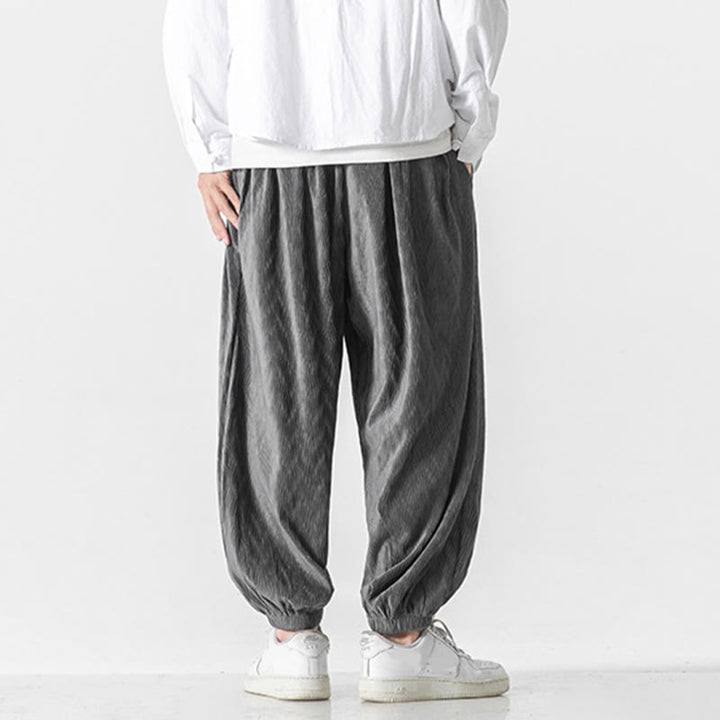 Pantalones de algodón para hombre con diseño liso de Buddha Stones, puños elásticos con cordón ajustable y bolsillos. - image 13