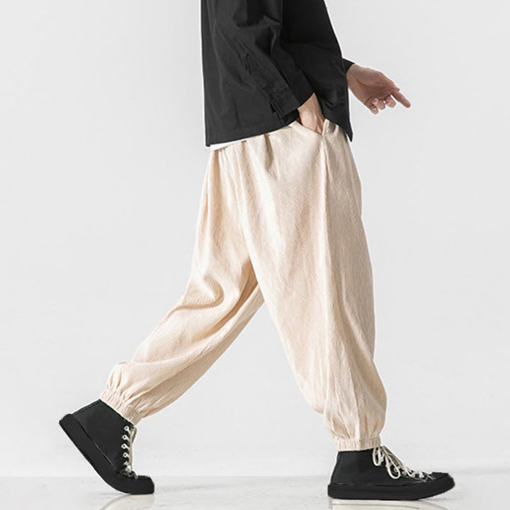 Pantalones de algodón para hombre con diseño liso de Buddha Stones, puños elásticos con cordón ajustable y bolsillos. - image 26