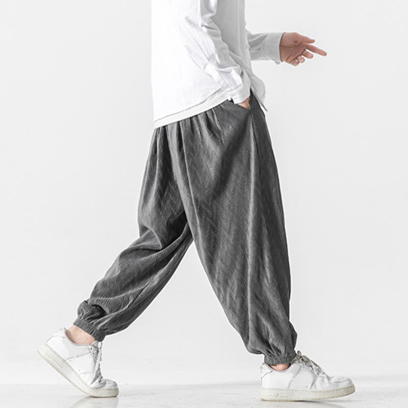 Pantalones de algodón para hombre con diseño liso de Buddha Stones, puños elásticos con cordón ajustable y bolsillos. - image 14