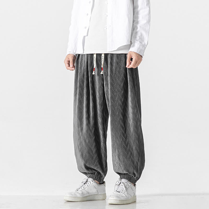 Pantalones de algodón para hombre con diseño liso de Buddha Stones, puños elásticos con cordón ajustable y bolsillos. - image 8