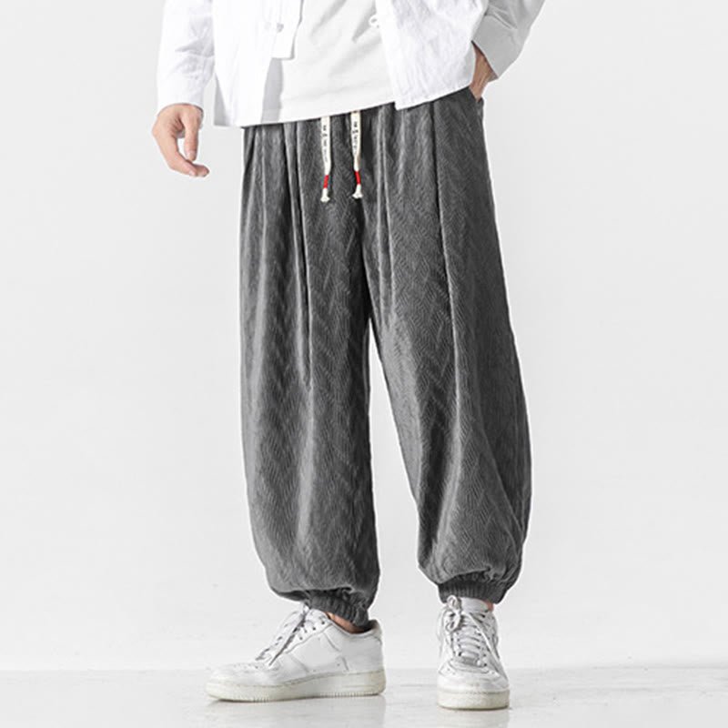 Pantalones de algodón para hombre con diseño liso de Buddha Stones, puños elásticos con cordón ajustable y bolsillos. - image 9
