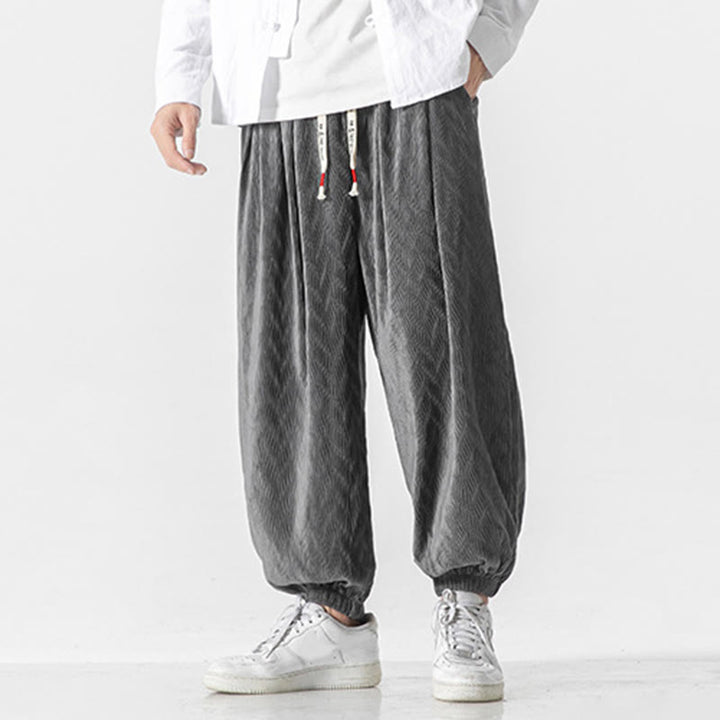 Pantalones de algodón para hombre con diseño liso de Buddha Stones, puños elásticos con cordón ajustable y bolsillos. - image 9