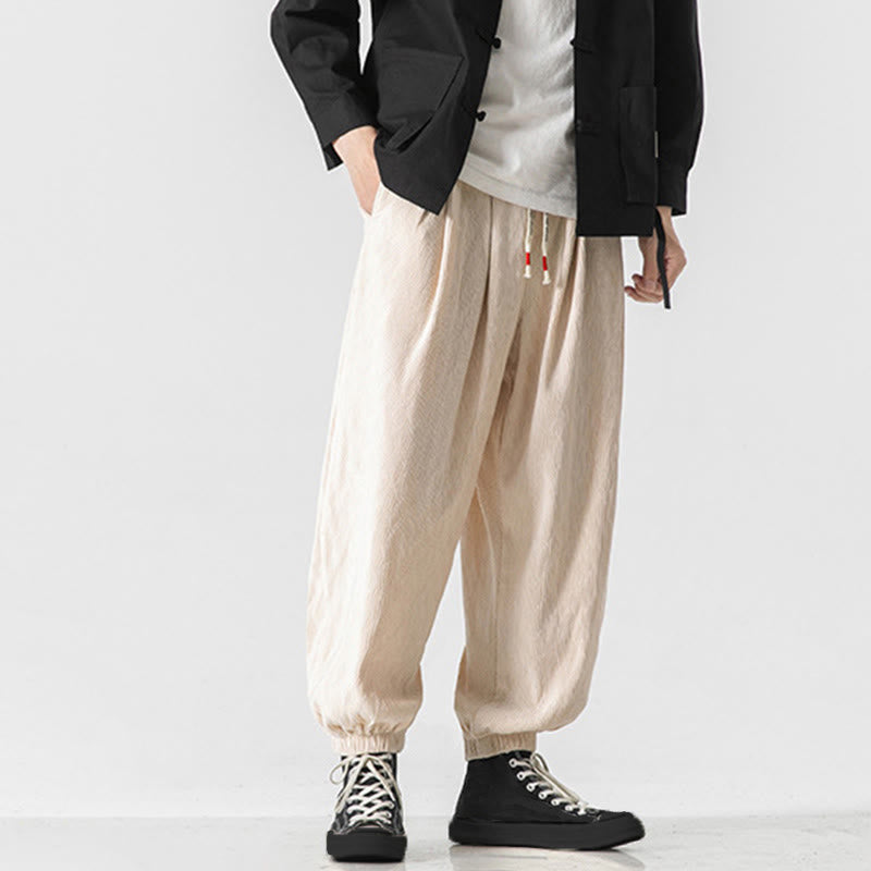 Pantalones de algodón para hombre con diseño liso de Buddha Stones, puños elásticos con cordón ajustable y bolsillos. - image 24