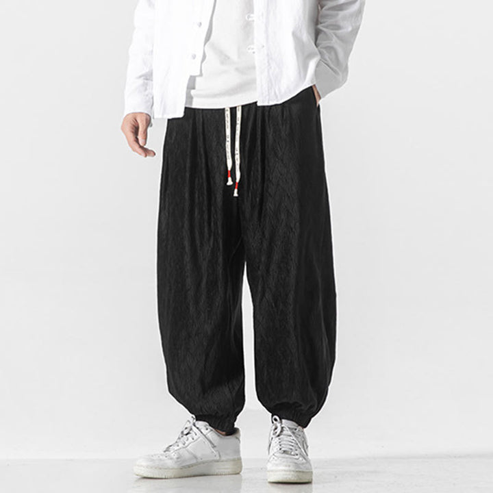 Pantalones de algodón para hombre con diseño liso de Buddha Stones, puños elásticos con cordón ajustable y bolsillos. - image 2