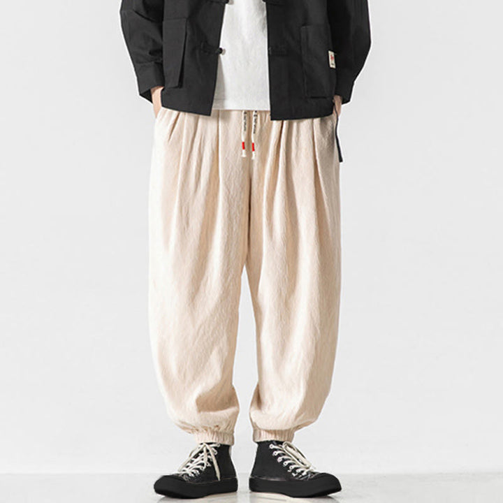 Pantalones de algodón para hombre con diseño liso de Buddha Stones, puños elásticos con cordón ajustable y bolsillos. - image 22