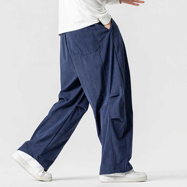 Pantalones de pana de algodón con cordón ajustable y pernera ancha para hombre, con bolsillos, estampado de Buddha Stones. - image 0