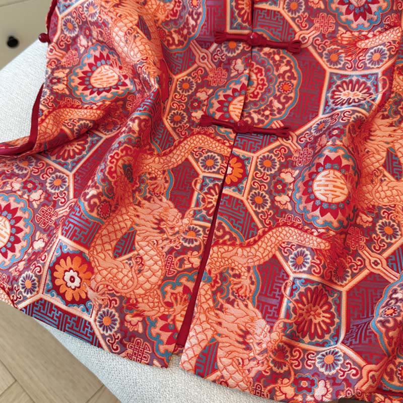 Chaleco de mujer con diseño jacquard de bambú, flor de dragón y botones de rana con Buddha Stones - image 5