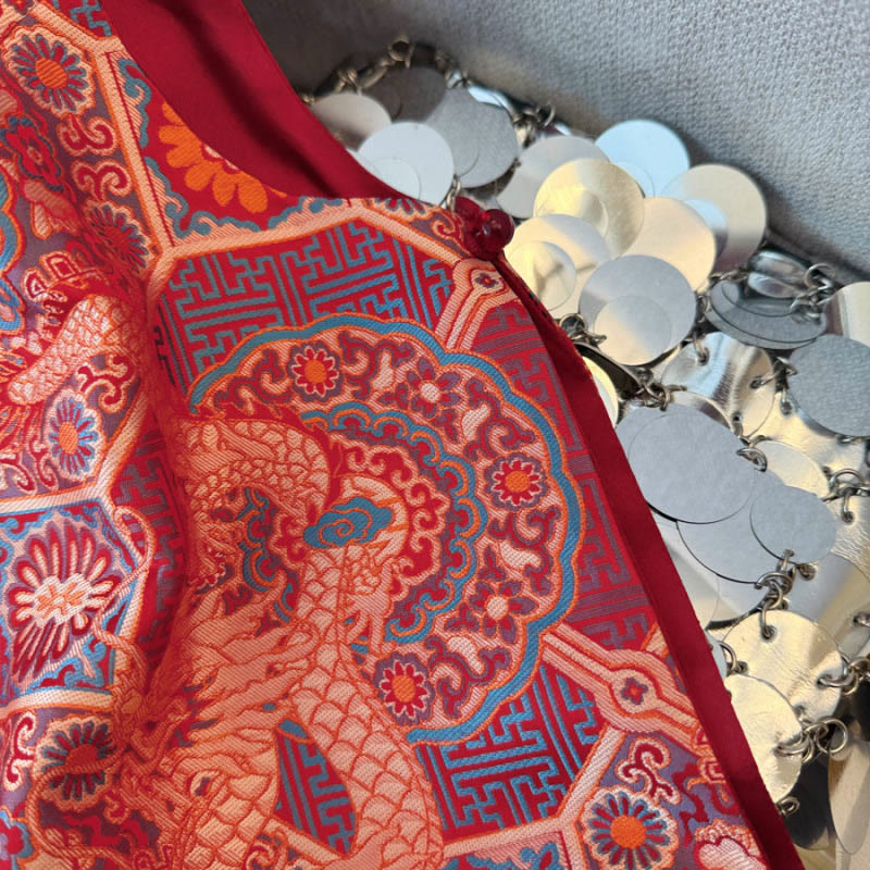 Chaleco de mujer con diseño jacquard de bambú, flor de dragón y botones de rana con Buddha Stones - image 6