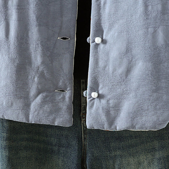 Chaqueta de algodón grueso de manga larga para mujer con estampado de Buddha Stones, botones de rana y color liso, con puños florales. - image 6