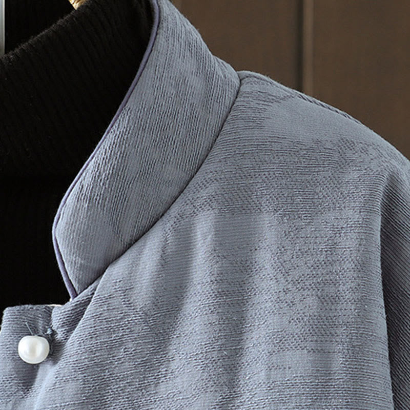 Chaqueta de algodón grueso de manga larga para mujer con estampado de Buddha Stones, botones de rana y color liso, con puños florales. - image 3