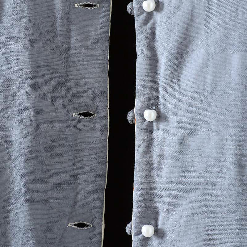 Chaqueta de algodón grueso de manga larga para mujer con estampado de Buddha Stones, botones de rana y color liso, con puños florales. - image 5