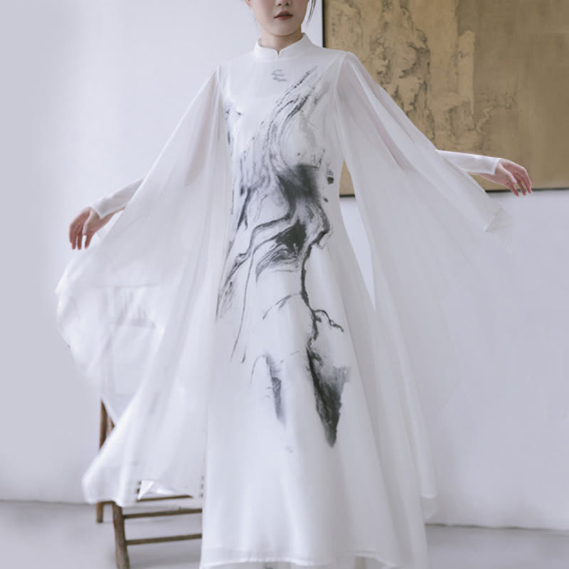 Vestido midi de meditación para mujer, manga corta, estampado con tinta blanca de Buddha Stones, estilo zen - Vestido (solo vestido) - US8-10，UK/AU12-14，EU40-42 (2XL) - image 10