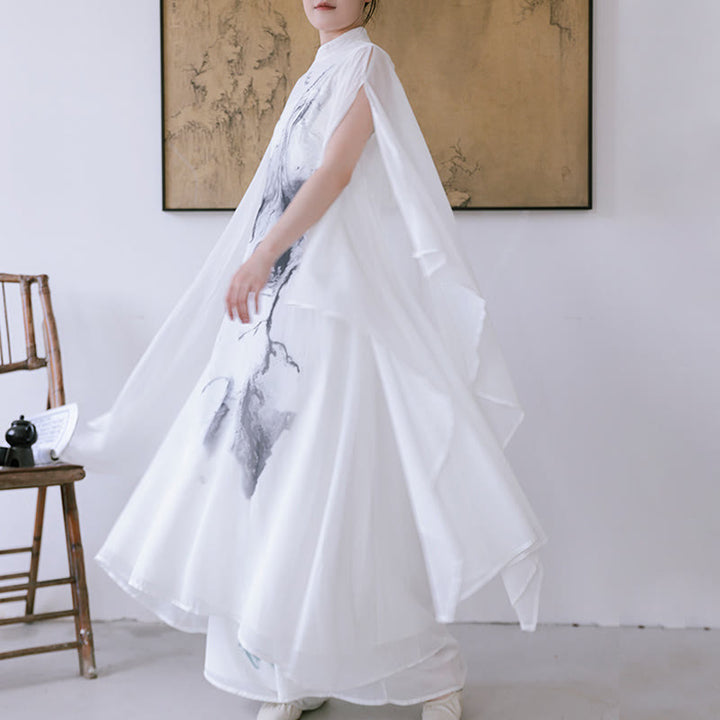 Vestido midi de meditación para mujer, manga corta, estampado con tinta blanca de Buddha Stones, estilo zen - Pantalones Dress&Ink - US8-10，UK/AU12-14，EU40-42 (2XL) - image 0