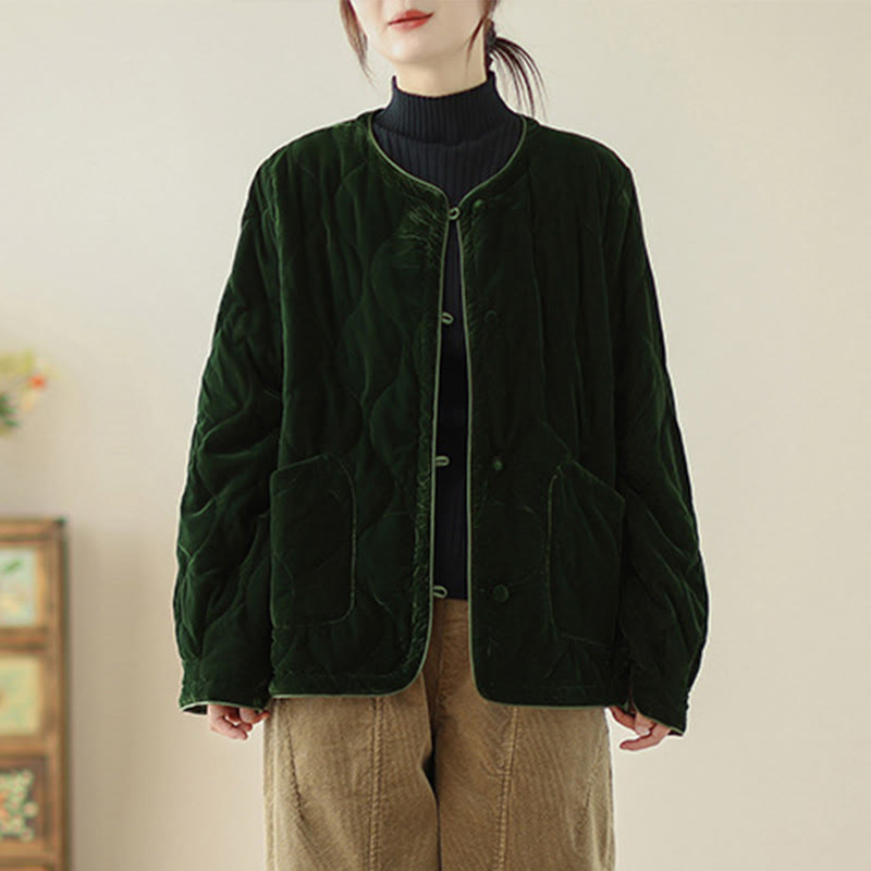 Chaqueta corta de manga larga para mujer, estilo grueso, con bolsillos y estampado de diamantes y Buddha Stones. - image 1