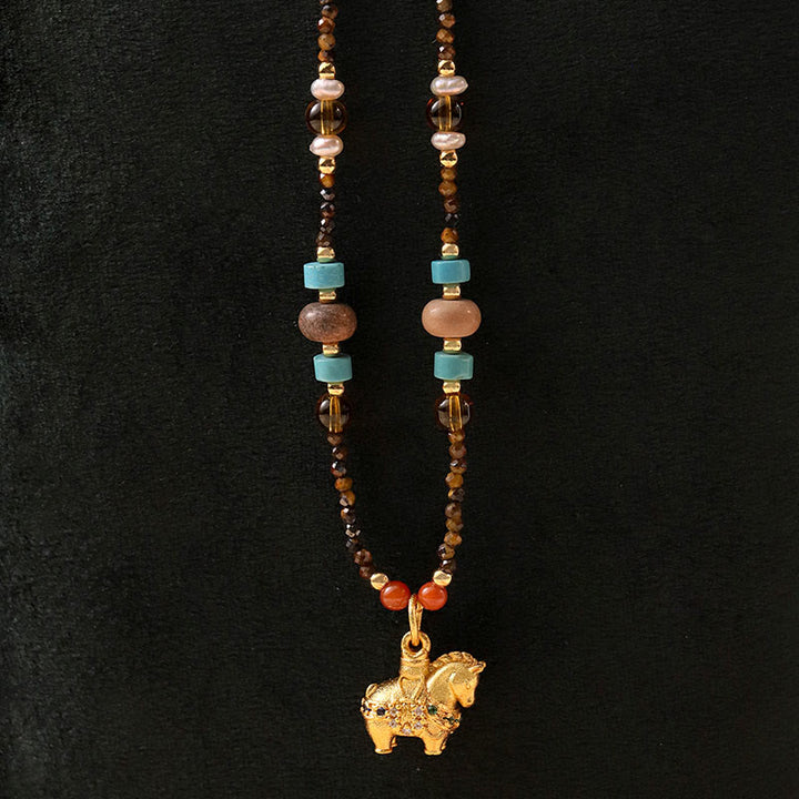 Collar con colgante de protección contra el ojo de tigre con Buddha Stones, año dorado del caballo - Ojo de tigre - image 0
