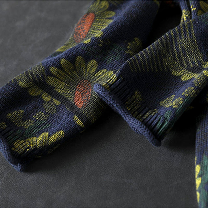 Suéter de algodón para mujer con cuello alto y manga larga, estampado de girasoles y Buddha Stones - image 9