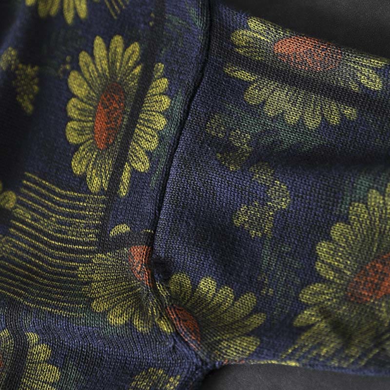 Suéter de algodón para mujer con cuello alto y manga larga, estampado de girasoles y Buddha Stones - image 8