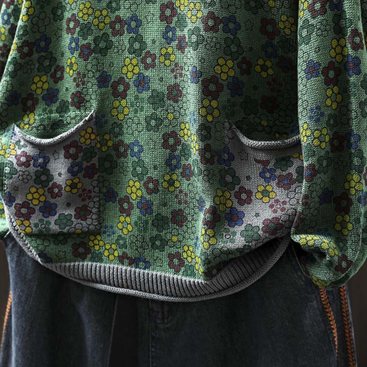 Suéter de manga larga para mujer, de algodón, con bolsillos, tejido con estampado de flores coloridas y Buddha Stones. - image 7