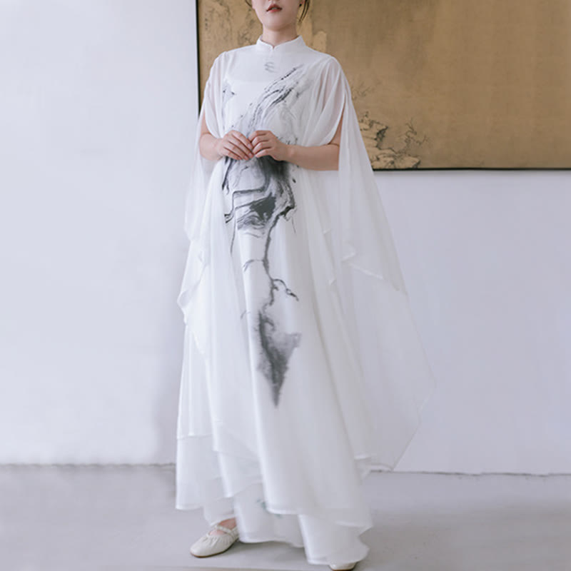 Vestido midi de meditación para mujer, manga corta, estampado con tinta blanca de Buddha Stones, estilo zen - image 6