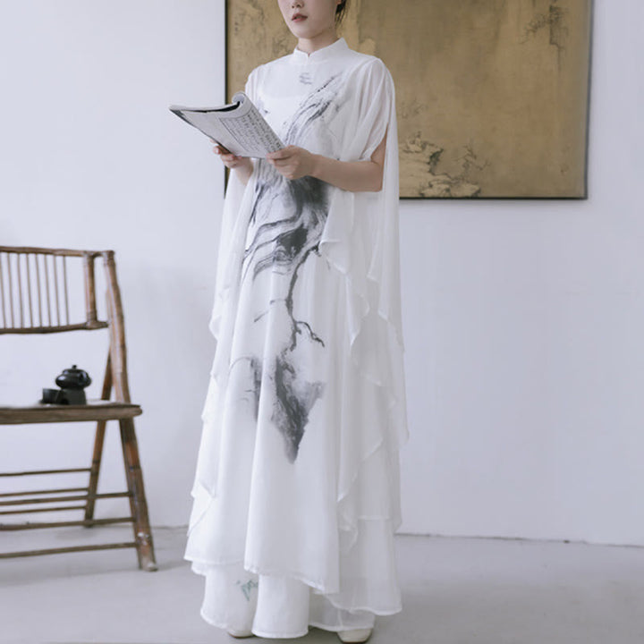 Vestido midi de meditación para mujer, manga corta, estampado con tinta blanca de Buddha Stones, estilo zen - image 7