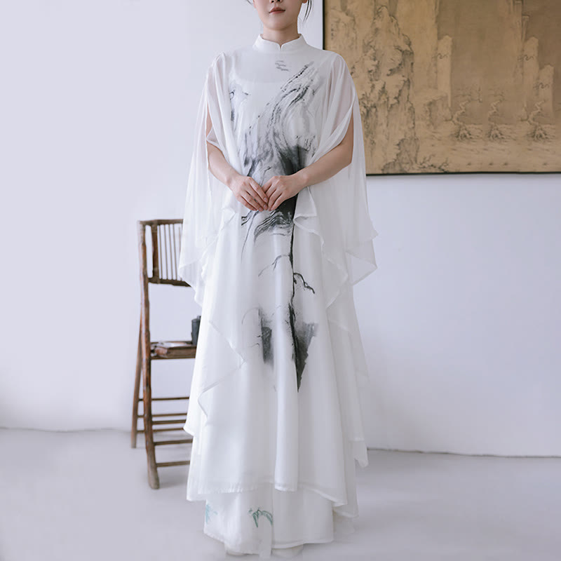 Vestido midi de meditación para mujer, manga corta, estampado con tinta blanca de Buddha Stones, estilo zen - image 5