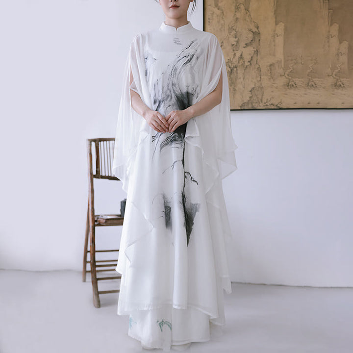 Vestido midi de meditación para mujer, manga corta, estampado con tinta blanca de Buddha Stones, estilo zen - image 5