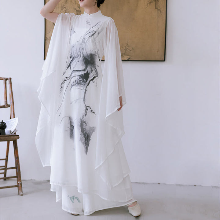 Vestido midi de meditación para mujer, manga corta, estampado con tinta blanca de Buddha Stones, estilo zen - image 8