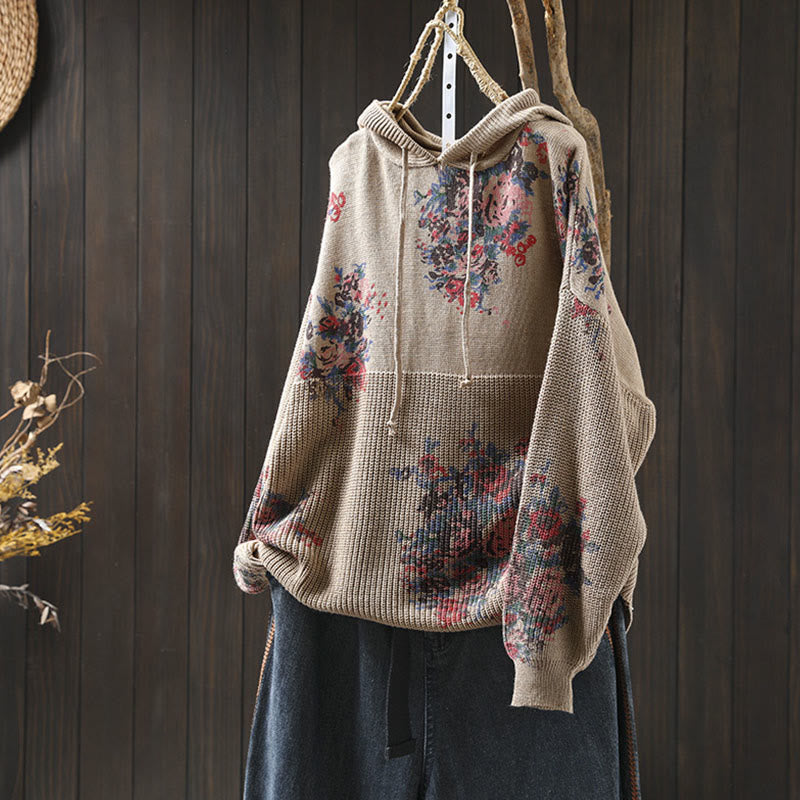 Suéter de manga larga con capucha y estampado floral para mujer de Buddha Stones - BurlyWood - US4-6, UK/AU8-10, EU36-38 (F) - image 0