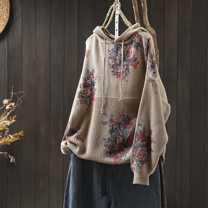 Suéter de manga larga con capucha y estampado floral para mujer de Buddha Stones - BurlyWood - US4-6, UK/AU8-10, EU36-38 (F) - image 0
