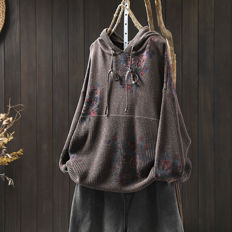 Suéter con capucha de manga larga de algodón floral de punto para mujer Buddha Stones - SaddleBrown - US4-6, UK/AU8-10, EU36-38 (F) - image 22