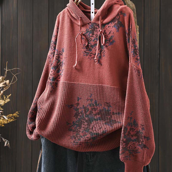 Suéter de manga larga con capucha y estampado floral para mujer de Buddha Stones - image 4